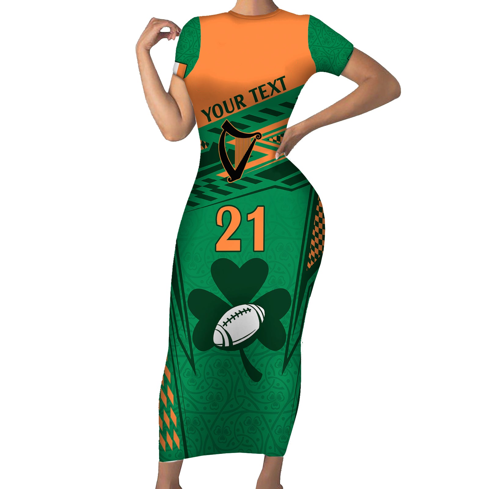 custom-ireland-rugby-short-sleeve-bodycon-dress-2023-world-cup-shamrock-sporty-style