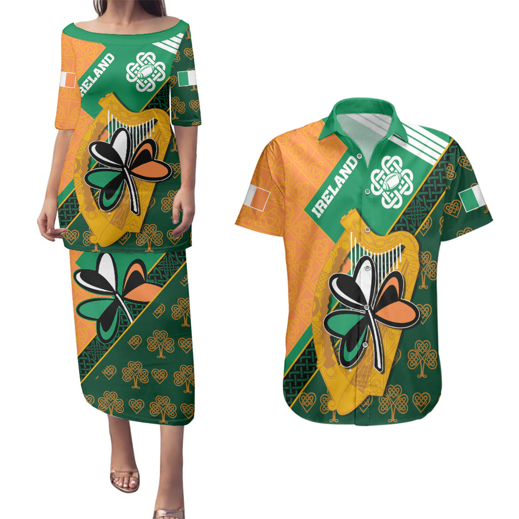 Ireland Rugby Couples Matching Puletasi Dress and Hawaiian Shirt Go Irish Shamrock World Cup LT9 - Wonder Print Shop