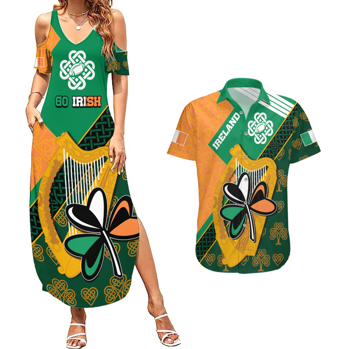 Ireland Rugby Couples Matching Summer Maxi Dress and Hawaiian Shirt Go Irish Shamrock World Cup LT9 - Wonder Print Shop