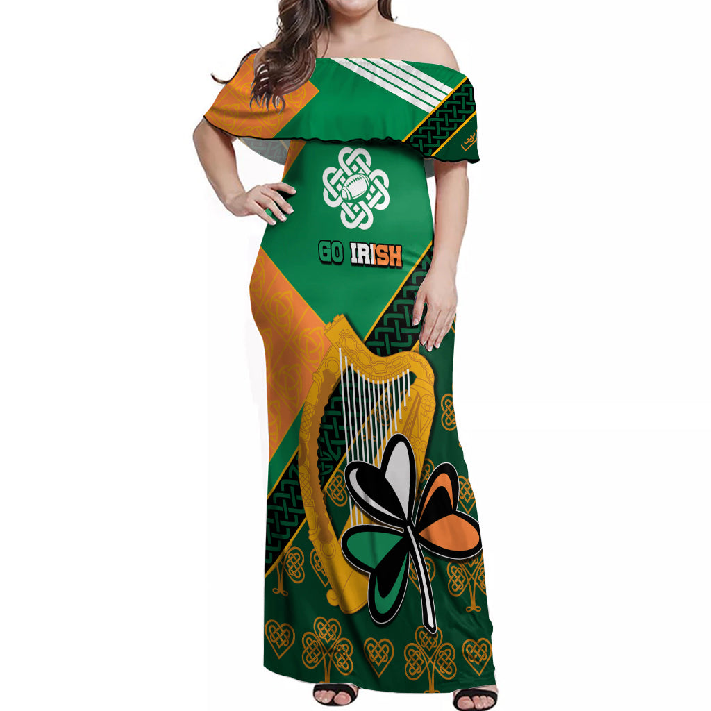 Ireland Rugby Off Shoulder Maxi Dress Go Irish Shamrock World Cup - Wonder Print Shop