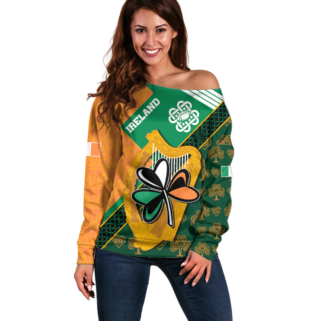 Ireland Rugby Off Shoulder Sweater Go Irish Shamrock World Cup - Wonder Print Shop