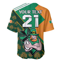 Green and gold baseball jersey back with 'YOUR TEXT' and number 21, leprechaun graphic