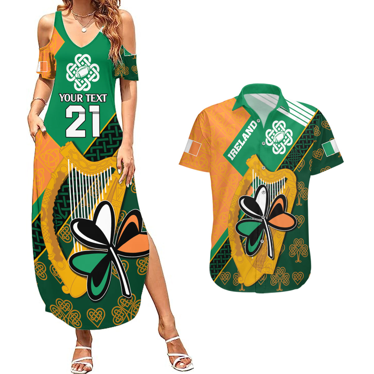 Custom Ireland Rugby Couples Matching Summer Maxi Dress and Hawaiian Shirt Go Irish Shamrock World Cup LT9 - Wonder Print Shop