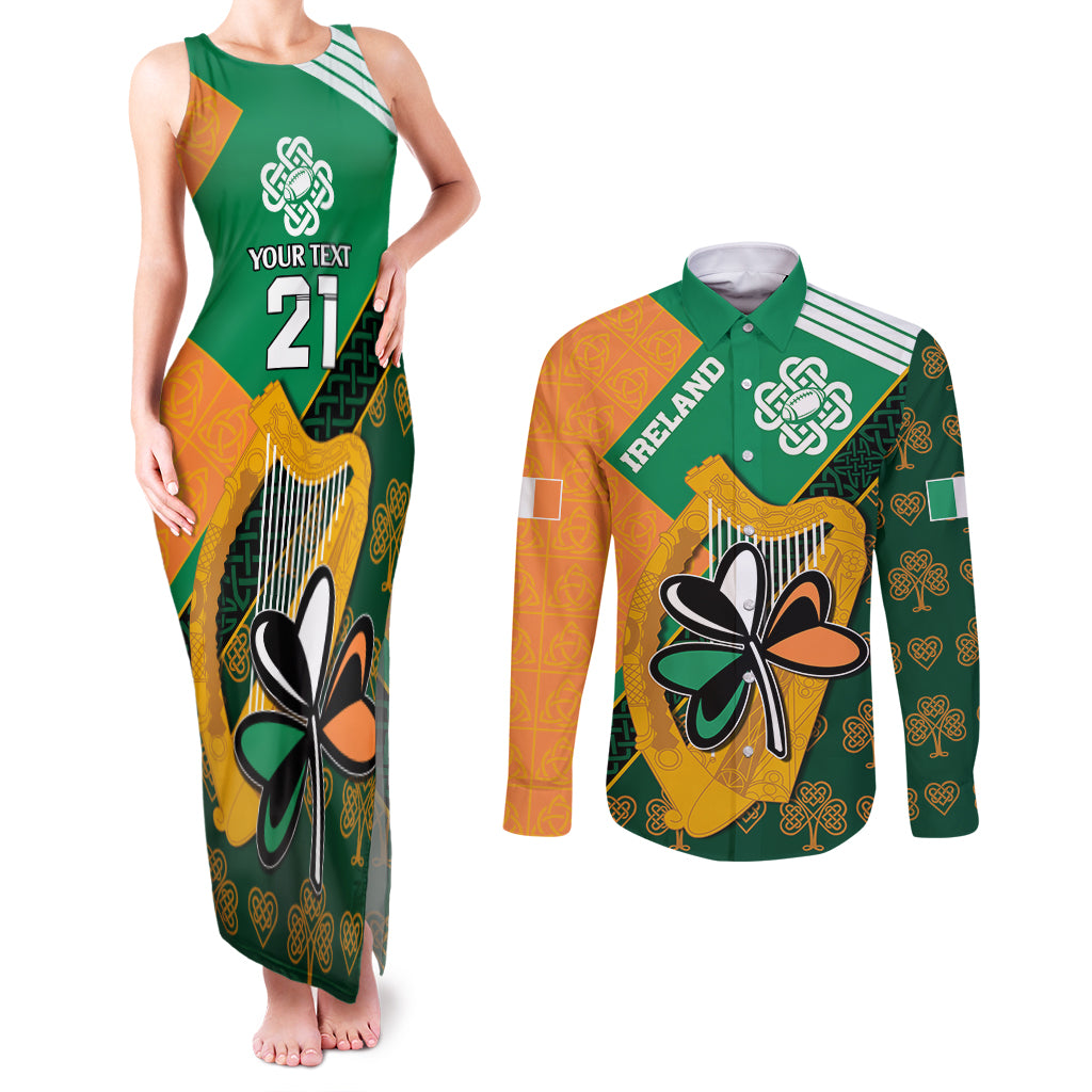 Custom Ireland Rugby Couples Matching Tank Maxi Dress and Long Sleeve Button Shirts Go Irish Shamrock World Cup LT9 - Wonder Print Shop