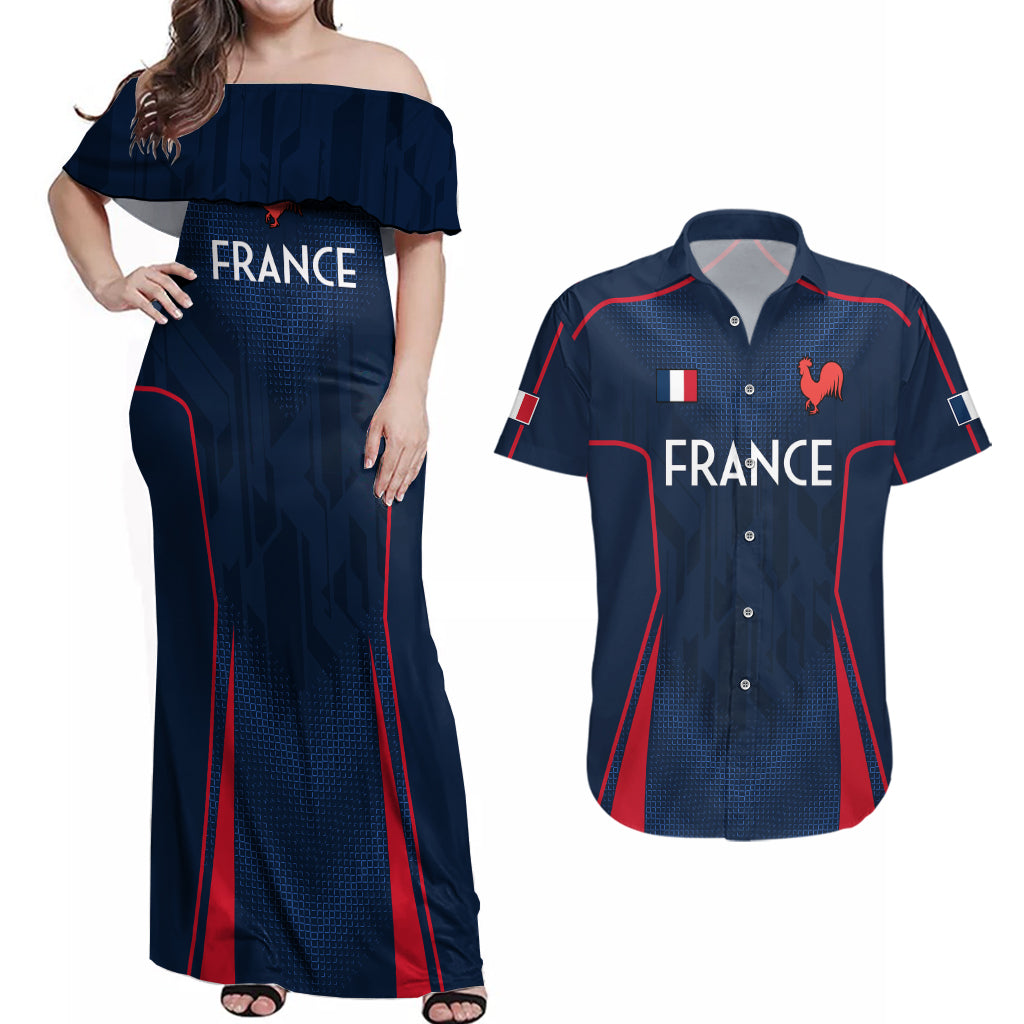 France Rugby Couples Matching Off Shoulder Maxi Dress and Hawaiian Shirt Allez Les Bleus Go World Cup 2023 LT9 - Wonder Print Shop