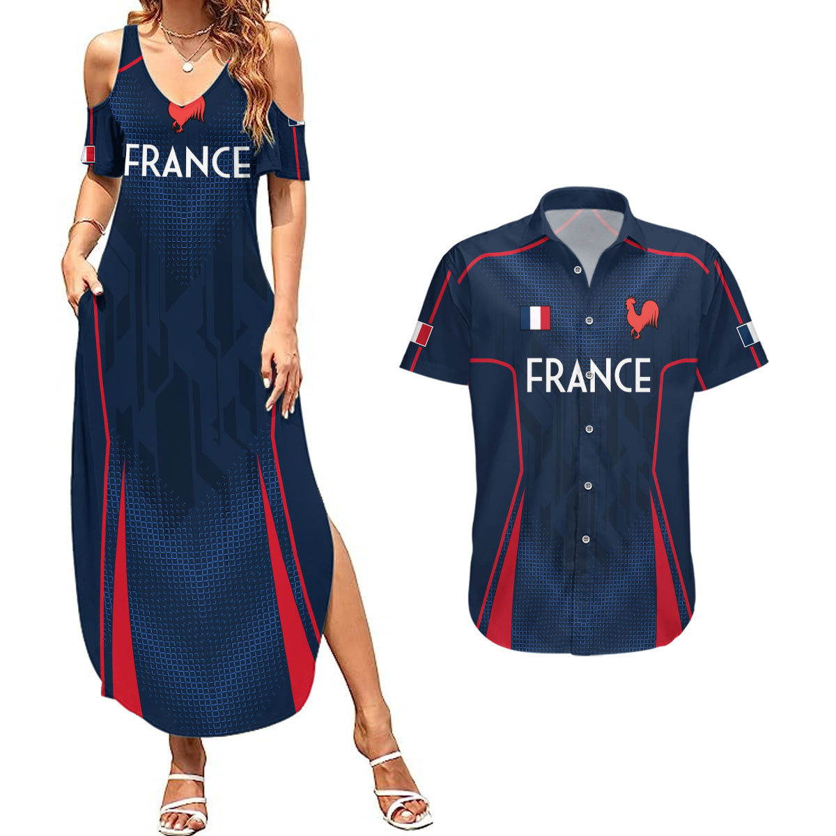 France Rugby Couples Matching Summer Maxi Dress and Hawaiian Shirt Allez Les Bleus Go World Cup 2023 LT9 - Wonder Print Shop