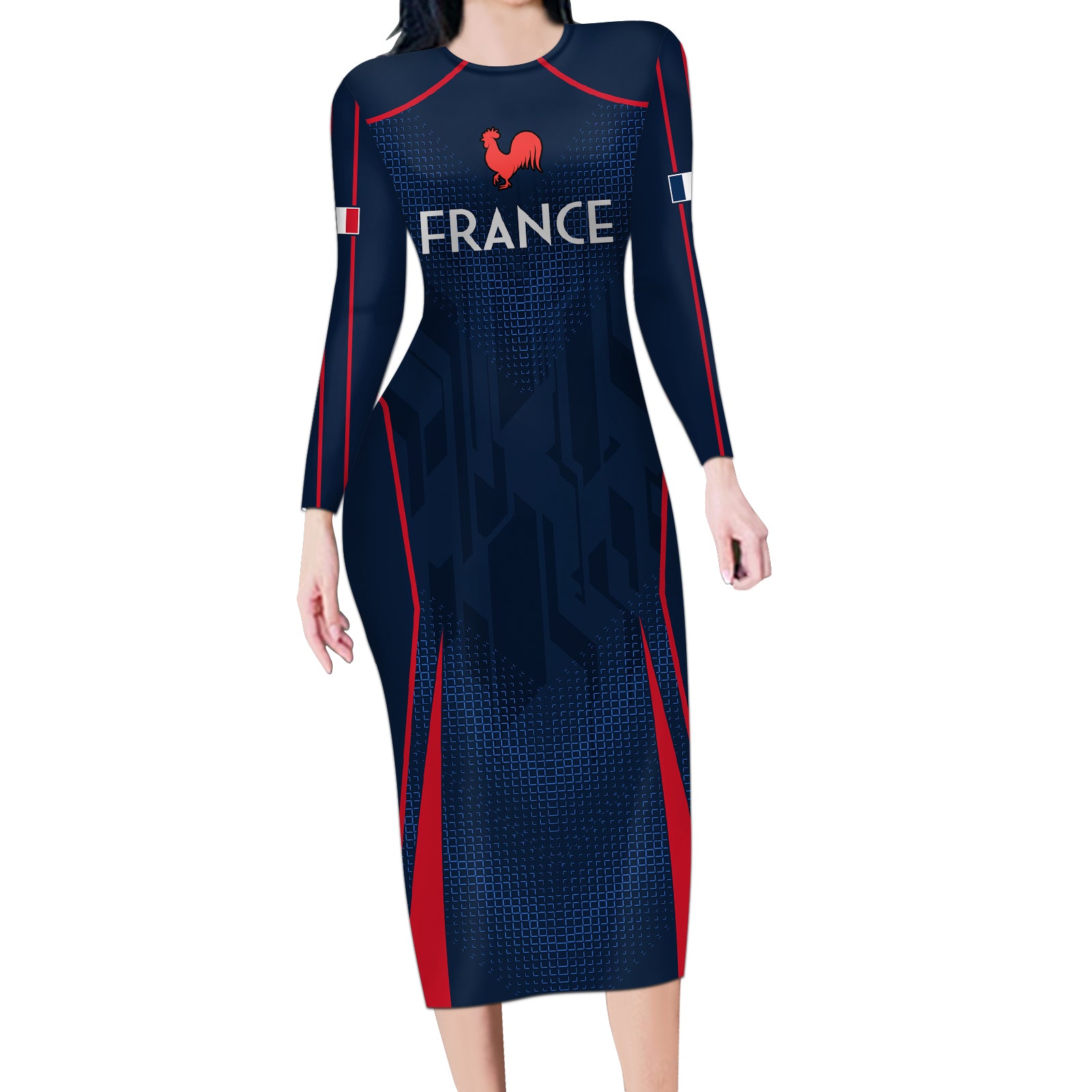 France Rugby Long Sleeve Bodycon Dress Allez Les Bleus Go World Cup 2023 - Wonder Print Shop