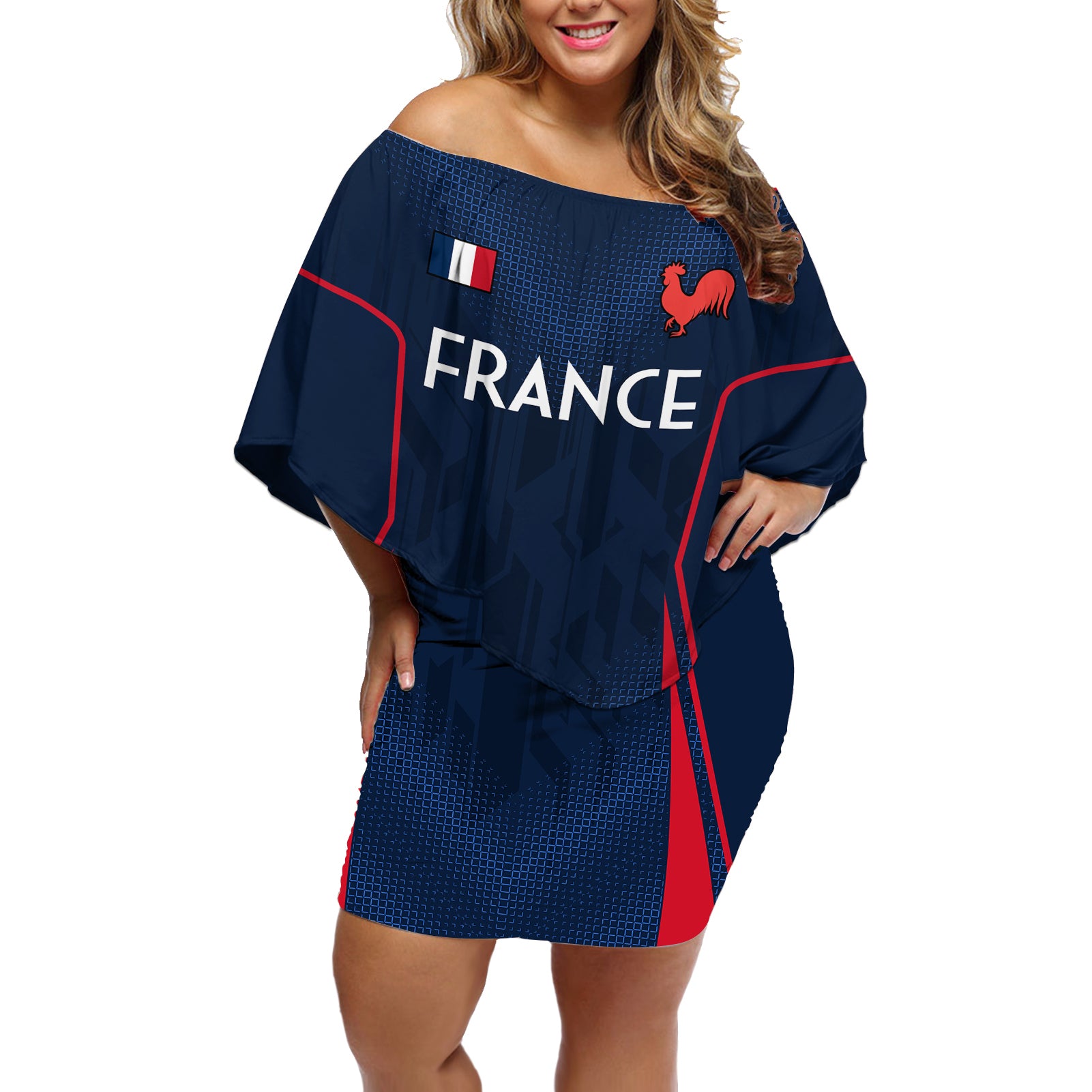 France Rugby Off Shoulder Short Dress Allez Les Bleus Go World Cup 2023 - Wonder Print Shop