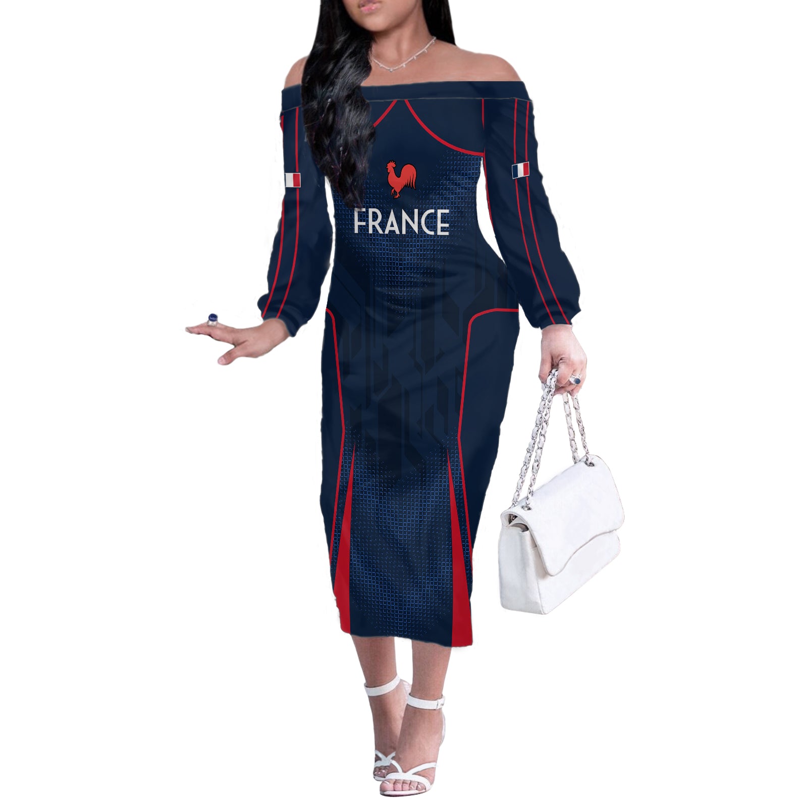 France Rugby Off The Shoulder Long Sleeve Dress Allez Les Bleus Go World Cup 2023 - Wonder Print Shop