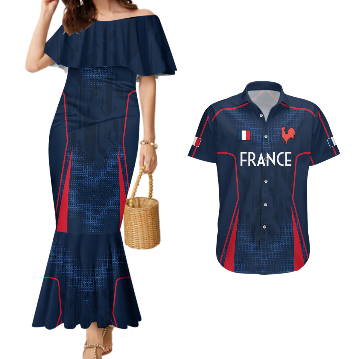 Custom France Rugby Couples Matching Mermaid Dress and Hawaiian Shirt Allez Les Bleus Go World Cup 2023 LT9 - Wonder Print Shop