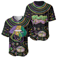 Pair of black Mardi Gras baseball jerseys with lips graphic and Mardi Gras lettering