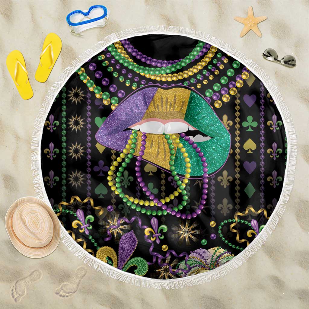 Mardi Gras Lips Queen Beads Beach Blanket