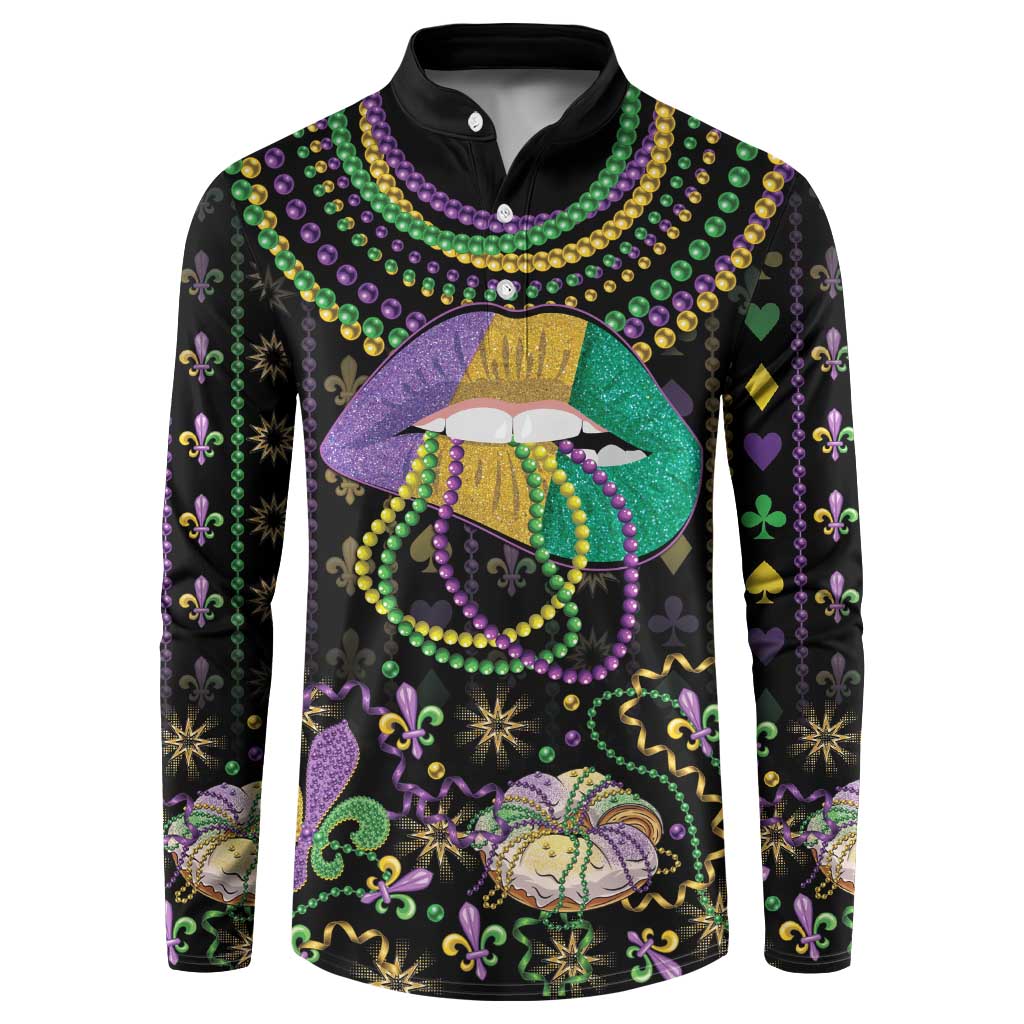 Mardi Gras Lips Queen Beads Button Sweatshirt