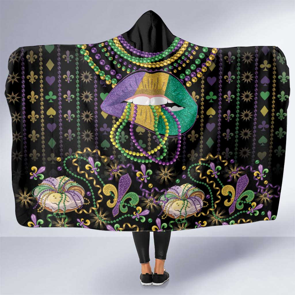 Mardi Gras Lips Queen Beads Hooded Blanket - Wonder Print Shop