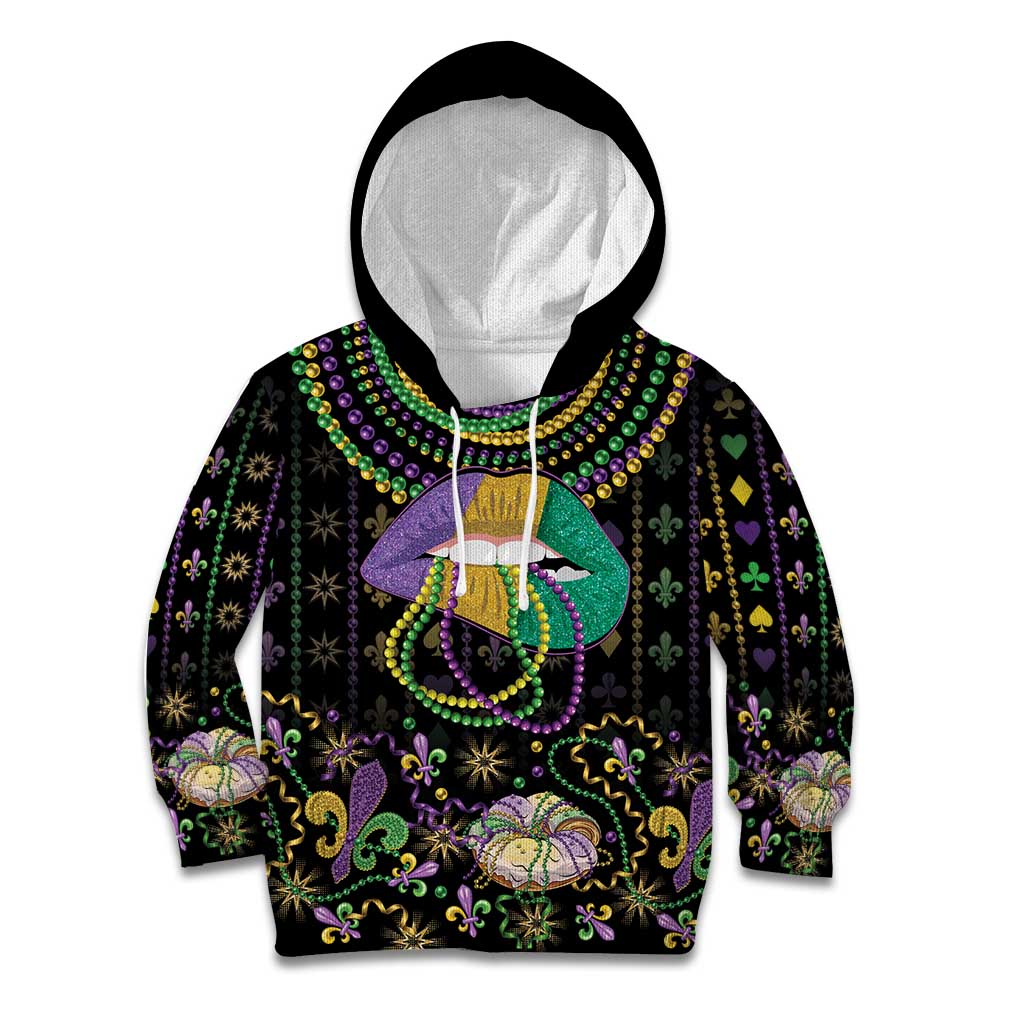 Mardi Gras Lips Queen Beads Kid Hoodie - Wonder Print Shop