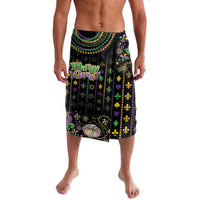 Black lavalava skirt with Mardi Gras beads and fleur-de-lis print