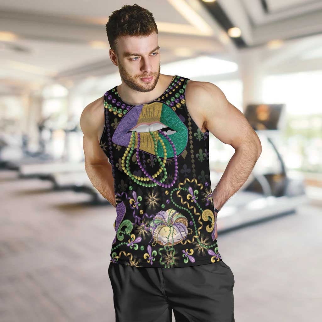 Mardi Gras Lips Queen Beads Men Tank Top