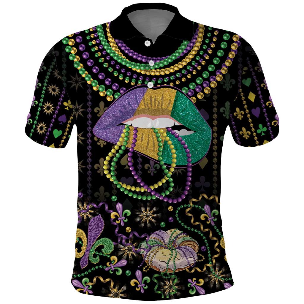 Mardi Gras Lips Queen Beads Polo Shirt - Wonder Print Shop