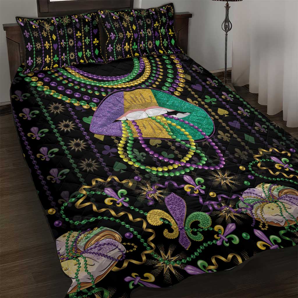 Mardi Gras Lips Queen Beads Quilt Bed Set - Wonder Print Shop