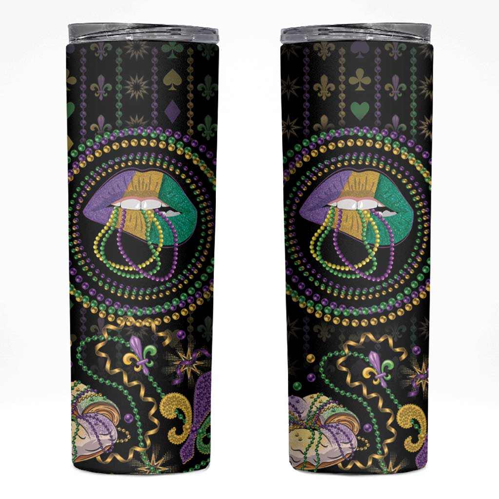 Mardi Gras Lips Queen Beads Skinny Tumbler - Wonder Print Shop