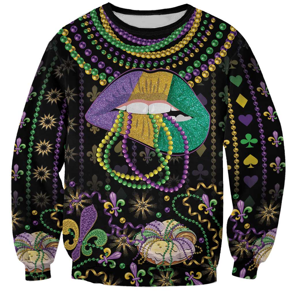 Mardi Gras Lips Queen Beads Sweatshirt - Wonder Print Shop