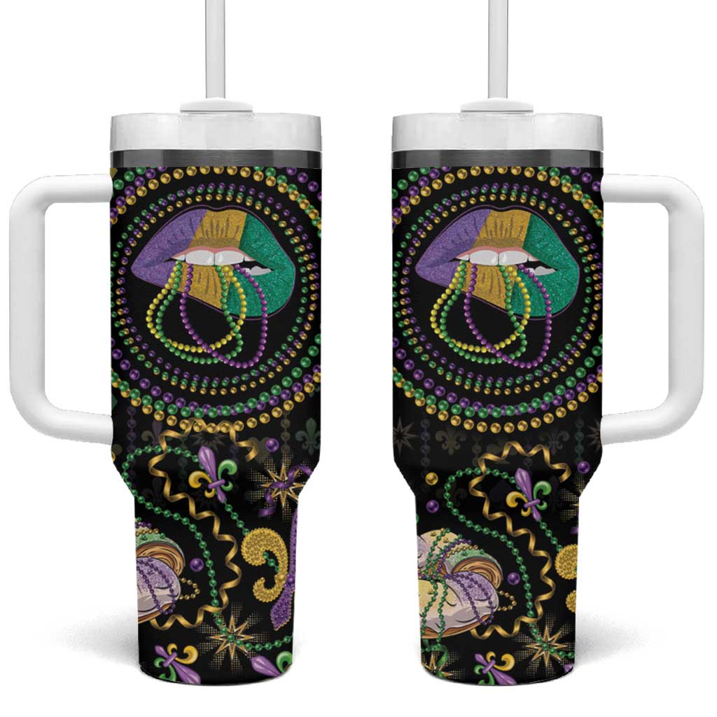 Mardi Gras Lips Queen Beads Tumbler With Handle - Wonder Print Shop