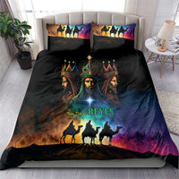 Black Three Kings bedding set with comforter and two pillowcases, three crowned kings and camels