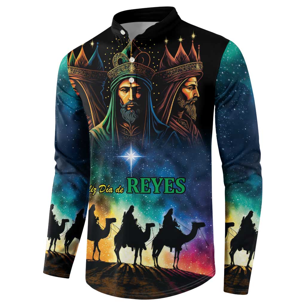 Black button sweatshirt with Three Kings artwork, crowns and glowing star, long sleeves