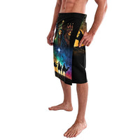 Black printed wrap skirt with Three Kings artwork and starry night detail