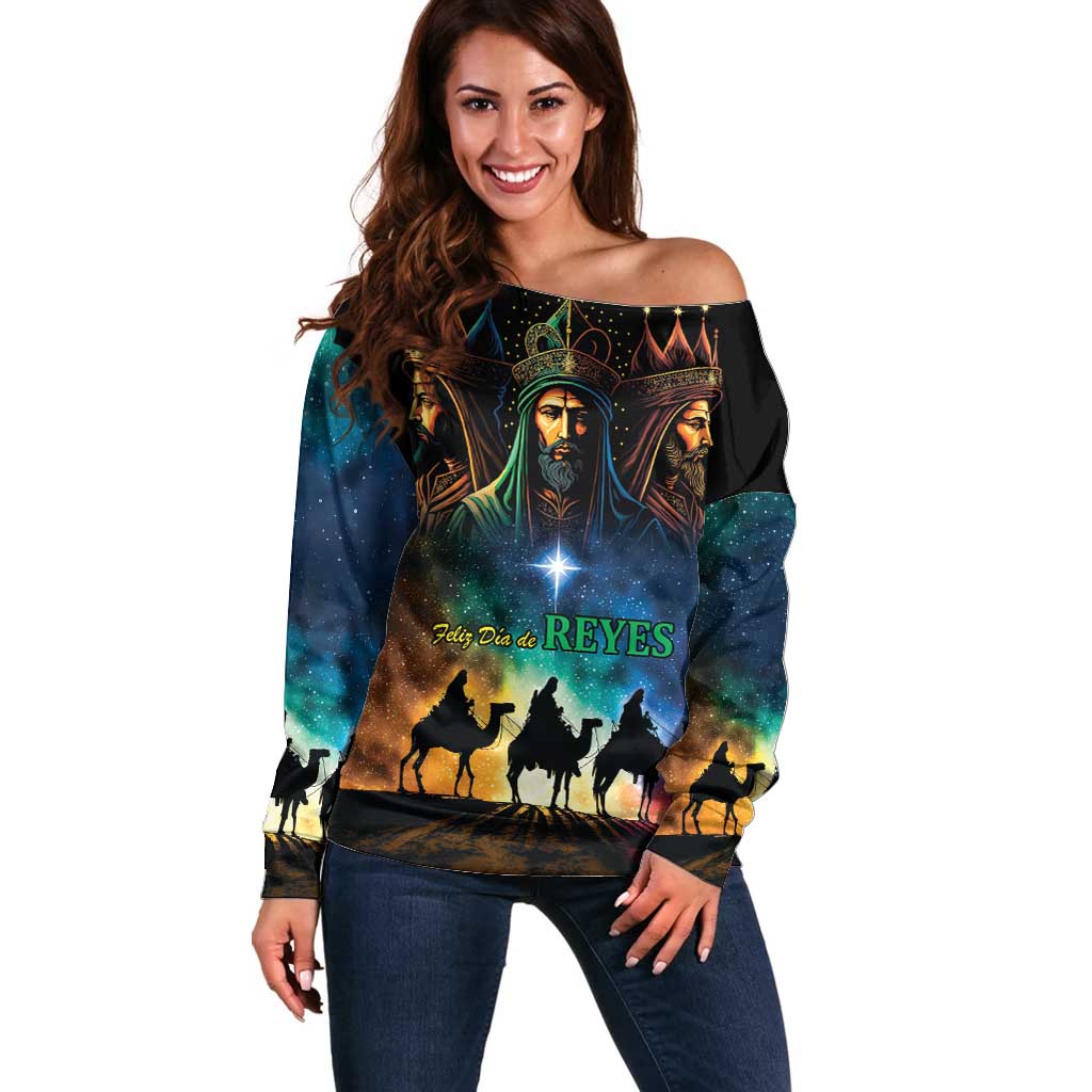 Feliz Dia De Reyes Three Kings Day Off Shoulder Sweater Happy Epiphany Day