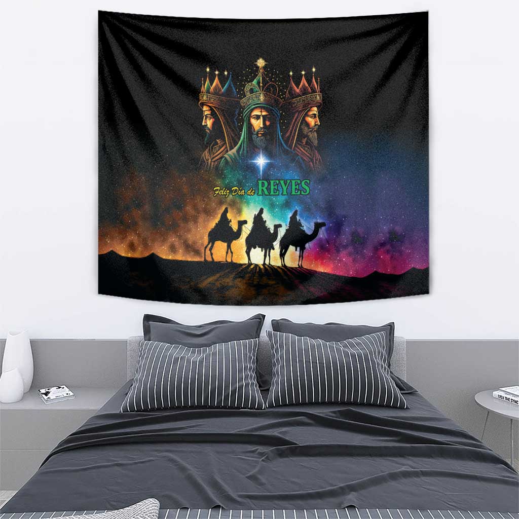 Three Kings Day tapestry featuring three crowned kings with light star and night-sky camels