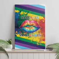 Rainbow-striped canvas wall art featuring kiss lips with “Same Love” and “Same Rights”