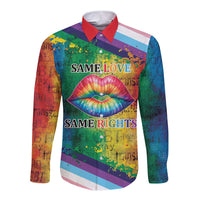 Rainbow long-sleeve button shirt with lips graphic and Same Love / Same Rights
