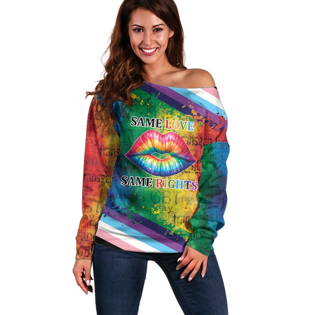 Beautiful Rainbow Lips Kiss Off Shoulder Sweater LGBTQ Same Love Same Rights