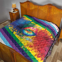 Rainbow diagonal quilt with rainbow lips artwork and “SAME LOVE” and “SAME RIGHTS”
