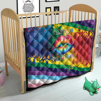 Rainbow diagonal quilt with rainbow lips artwork and “SAME LOVE” and “SAME RIGHTS”