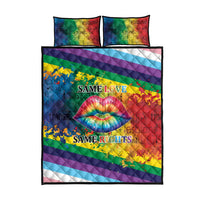 Rainbow quilt bed set with lips graphic and 'Same Love'/'Same Rights' text, includes 2 pillows