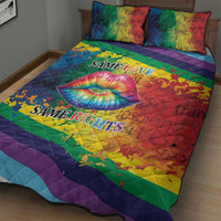 Rainbow quilt bed set featuring lips graphic and 'Same Love'/'Same Rights' text on quilt, 2 pillows