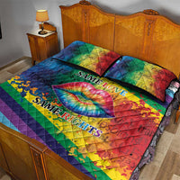 Rainbow quilt bed set with lips graphic and 'Same Love'/'Same Rights' text, quilt and 2 pillows