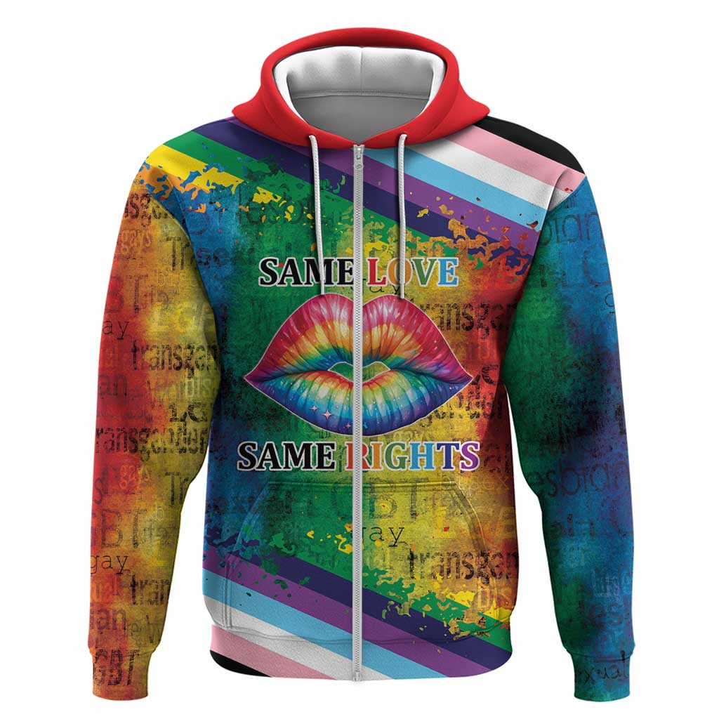 Beautiful Rainbow Lips Kiss Zip Hoodie LGBTQ Same Love Same Rights - Wonder Print Shop