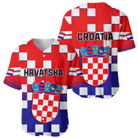 Two Croatia checkerboard baseball jerseys with crest, 'HRVATSKA' and 'CROATIA' lettering