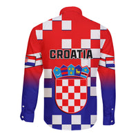 Long-sleeve button shirt with checkerboard gradient, CROATIA text and crest on back.