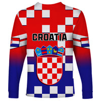 Long-sleeve red-to-blue shirt with checkerboard blocks and CROATIA graphic crest
