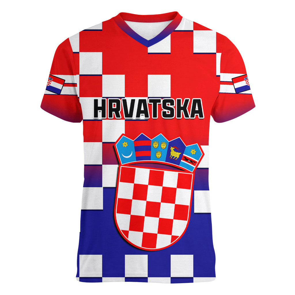 Croatia Women V Neck T Shirt Hrvatska Checkerboard Gradient Style - Wonder Print Shop