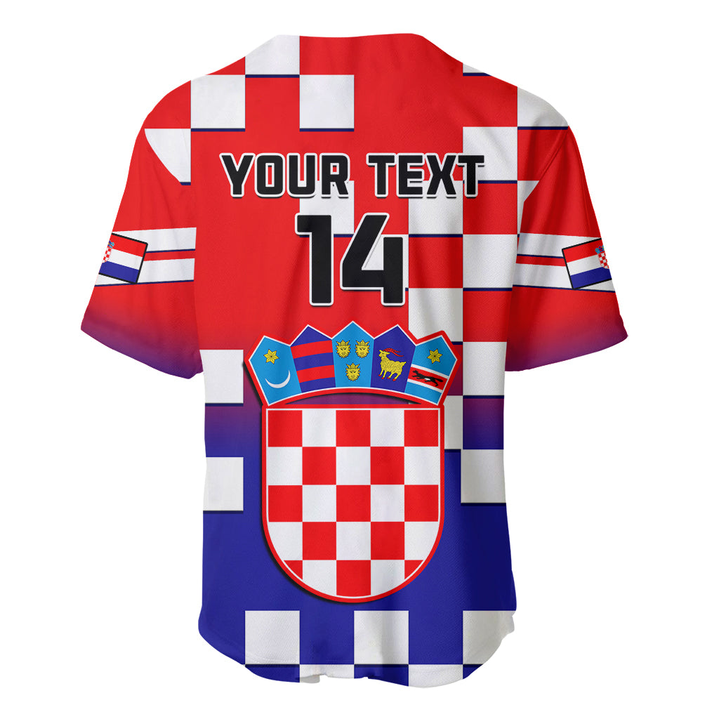Red/blue Croatia baseball jersey back view with 'YOUR TEXT 14' and crest