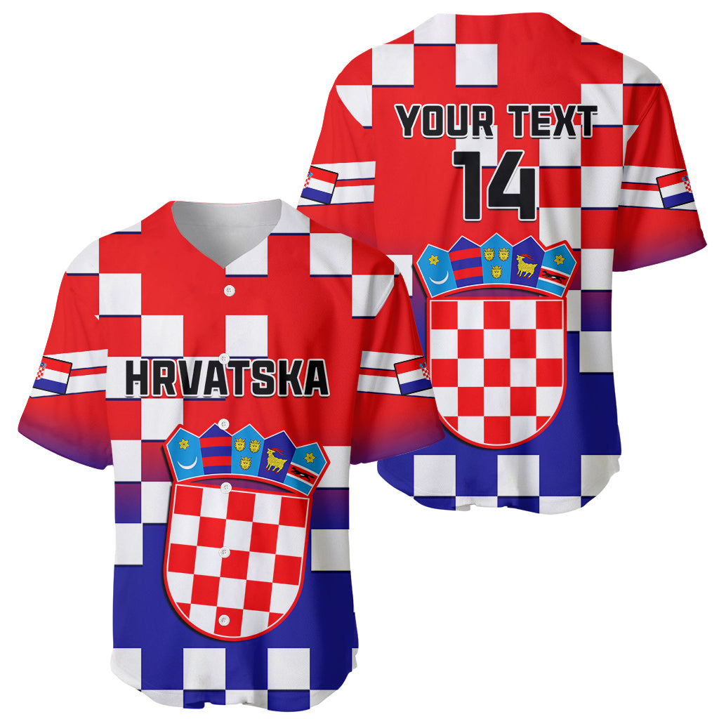 Set of 2 Croatia baseball jerseys with checker pattern, crest, and 'HRVATSKA'/'YOUR TEXT'