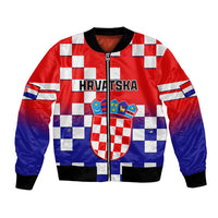 Red/blue checkerboard bomber jacket with zip, black ribbed cuffs, crest and HRVATSKA