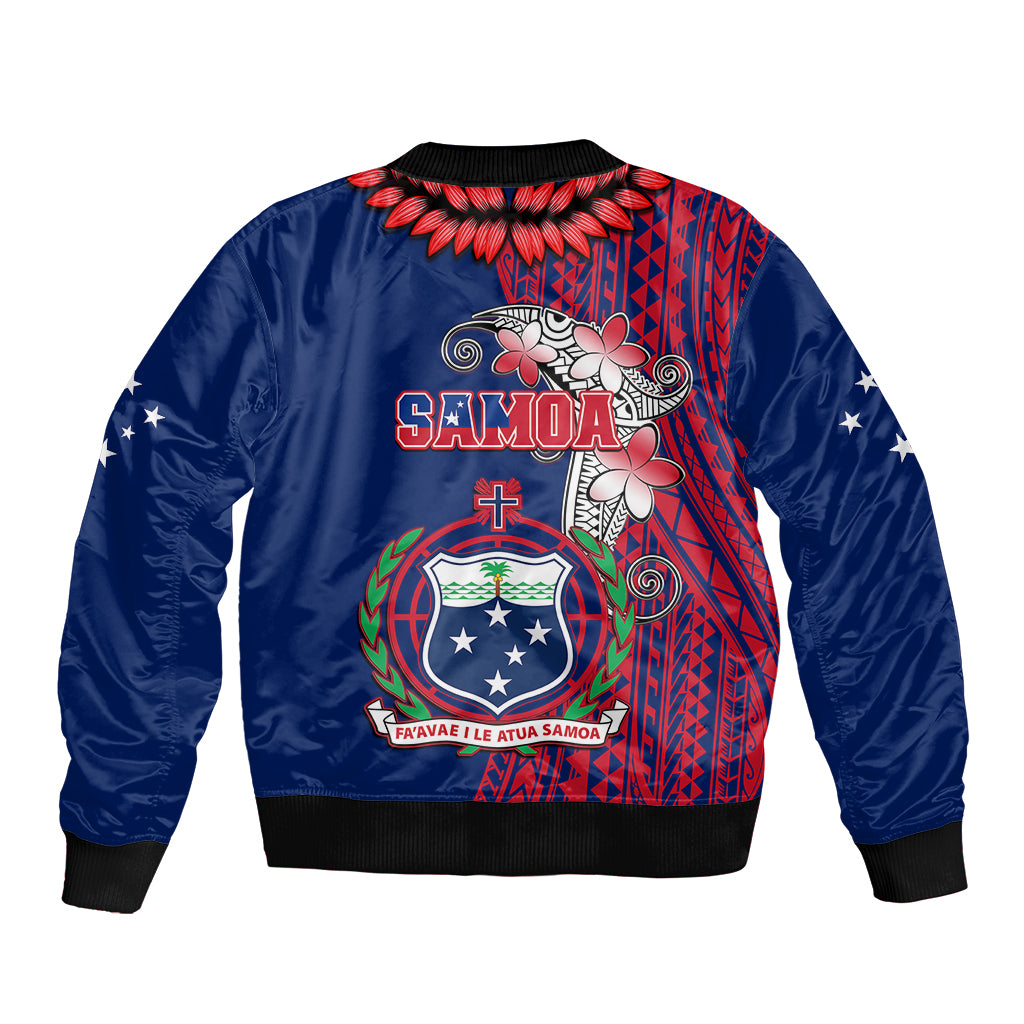 Unisex blue bomber jacket with back yoke floral tribal print and ribbed hem