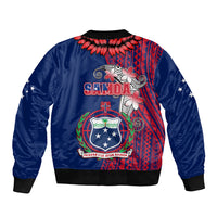 Unisex blue bomber jacket with back yoke floral tribal print and ribbed hem