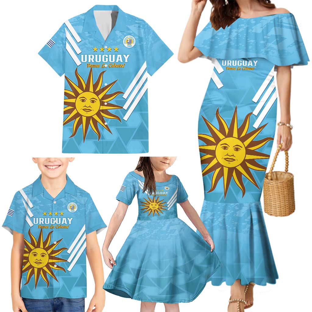 Custom Uruguay Football Family Matching Mermaid Dress and Hawaiian Shirt 2024 Vamos La Celeste - Wonder Print Shop